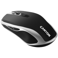 CANYON MW-19, 2.4GHz Wireless Rechargeable Mouse with Pixart sensor, 6keys, Silent switch for right/left keys,Add NTCDPI: 800/1200/1600, Max. usage 50 hours for one time full charged, 300mAh Li-poly battery, Black -Silver, cable length 0.6m, 121*70*39mm, 