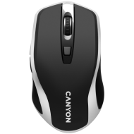 CANYON MW-19, 2.4GHz Wireless Rechargeable Mouse with Pixart sensor, 6keys, Silent switch for right/left keys,Add NTCDPI: 800/1200/1600, Max. usage 50 hours for one time full charged, 300mAh Li-poly battery, Black -Silver, cable length 0.6m, 121*70*39mm, 