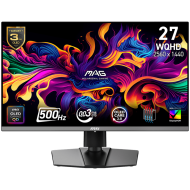 MSI MAG 272QP QD-OLED X50 Gaming Monitor, 26.5" 500Hz, WQHD (2560x1440) 16:9, QD-OLED, 0.03ms, 300nits, 1500000:1, 178/178, AMD FreeSync Premium Pro, Adjustable Stand, 1x DP, 2x HDMI, 1x Type-C, 1x Headphone out, 3Y Warranty