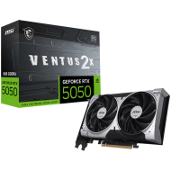 MSI Video Card NVIDIA GeForce RTX 5050 8G VENTUS 2X OC, 8GB GDDR6, 128-bit, 2602 MHz Boost, 2560 CUDA Cores, PCIe 5.0 (x8), 3x DP 2.1b, HDMI 2.1b, RAY TRACING, Dual Fan, 130W TDP, 8-pin PCIe Power, G-SYNC, 2-Slot, 3Y