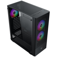 Hero II Air 3F Black EN41655, ATX/M-ATX/MINI ITX, USB3.0 X1, USB2.0 X2, HD AUDIO, Front Meshed Grill & Left TG, 3PCS Z20F Fixed LED Fan