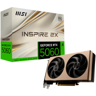 MSI Video Card NVIDIA GeForce RTX 5060 8G INSPIRE 2X OC, 8GB GDDR7, 128-bit, 2535 MHz Boost, 3840 CUDA Cores, PCIe 5.0 (x8), 3x DP 2.1b, HDMI 2.1b, RAY TRACING, Dual Fan, 145W TDP, 8-pin PCIe Power, G-SYNC, 2-Slot, 3Y