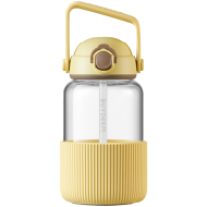 BUYDEEM Pop-Up Straw Glass Bottle, model DG710, color Mellow Yellow