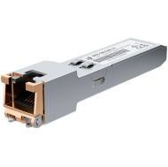 Ubiquiti UACC-CM-RJ45-1G SFP to RJ45 transceiver module that delivers 1 Gbps speed via a converted Ethernet connection.