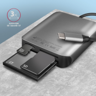 Aluminum high-speed USB-C 3.2 Gen 1 memory card reader. 3 slots, UHS-II.